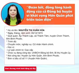 Chương trình hành động của ứng cử viên đại biểu HĐND tỉnh - bà Nguyễn Thị Xuân Hòa - TUV - BT Huyện ủy Hớn Quản